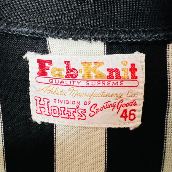 Vintage 80s Fab Knit Referee Jersey SBOA Black White Stripe - S - Picture 3 of 4